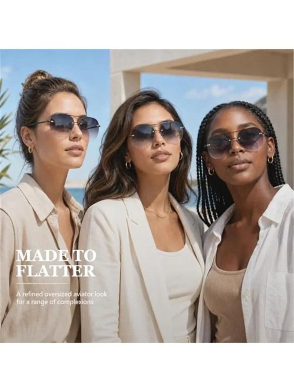 Womens Rimless Aviator Sunglasses Oversized Gradient Lens UV400 Frameless Shades